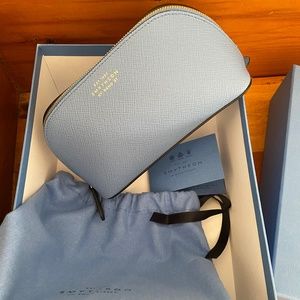 Smythson Cosmetics Bag in Nile Blue Panama Leather
